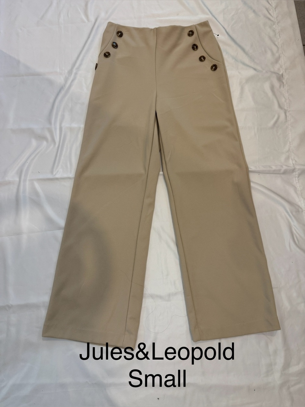 Jules & Leopold Beige High-Rise Wide-Leg Pants with Button Accents